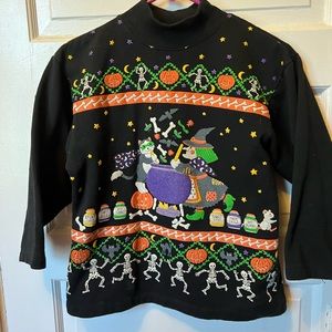 Vintage halloween crewneck sweatshirt - witch cat skeleton spooky cute